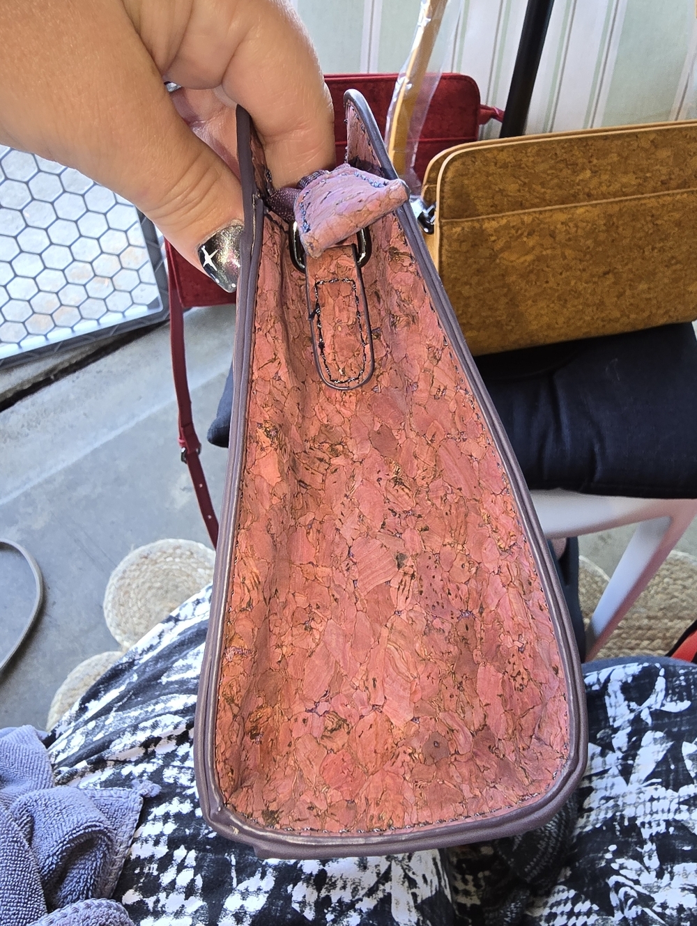 NWOT (3) Crossbody Cork Leather Shoulder Bags-Red, Mauve & Mustard By Evolution - Picture 11 of 14